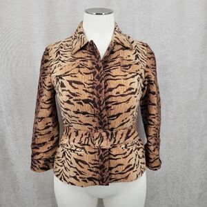 Anthracite Tiger Animal Print Jacket Belted Blazer